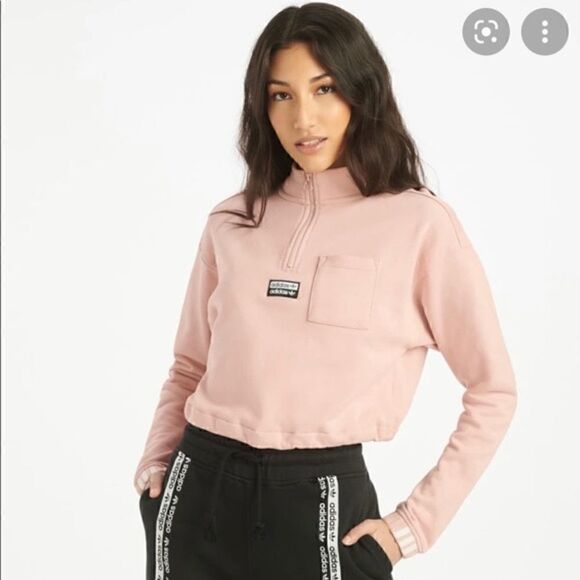 adidas Women's Pink Cropped Quarter-zip Sweatshirt size S - Picture 1 of 4